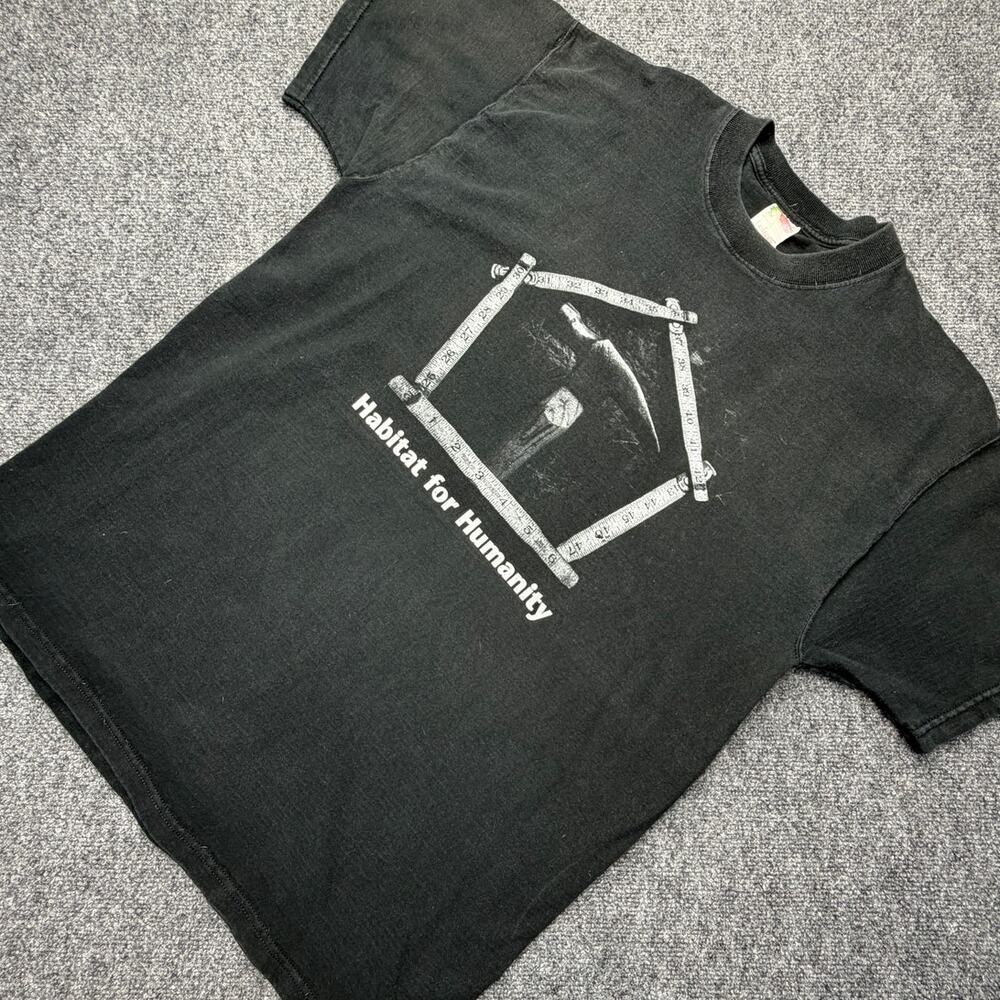 Vintage Habitat for Humanity Tape Measure House Graphic T-Shirt Black XL